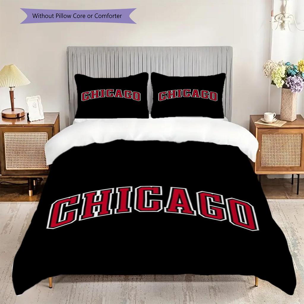 Set da tre pezzi Logo Chicago Bulls(1 * copripiumino + 2 * federa, senza nucleo) Copripiumino e federa regalo di Natale compleanno