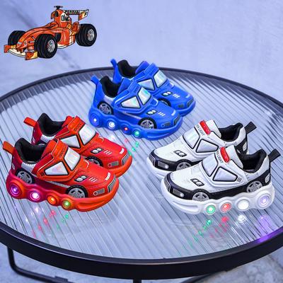 LED Light Shoes for Baby Boys Cartoon Car Children's Sports Shoes Wear Resistant Girls Anti Slip Fashion Boys Sneakers