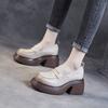 Fashion 7.5CM Genuine Leather Shoes Cow Thick Soled Women Moccasins Mary Jane British Platform Wedge Comfy Rubber Slip on Spring Summer