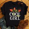 Fashion Women T Shirt Flower Printed T Shirt Casual Black Tops 90s Ladies Girl Tee Shirt Female Harajuku Graphic T -Shirt