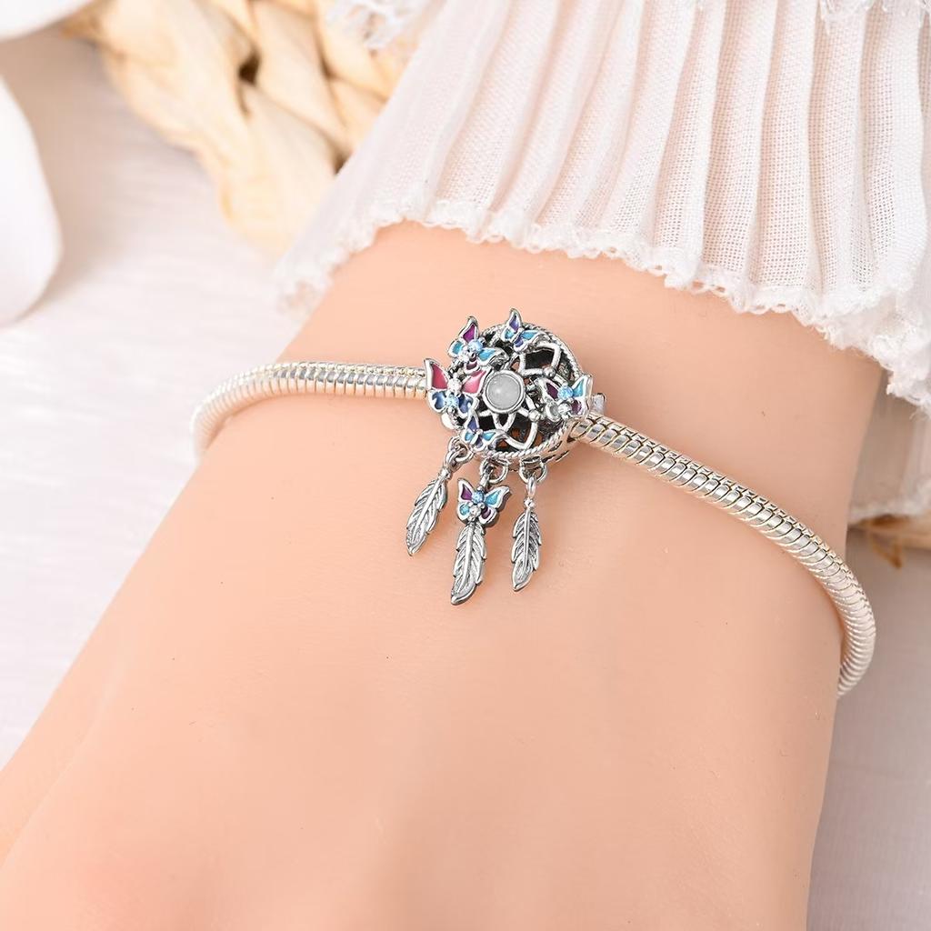 Nowy Srebro 925 Oryginalny Łapacz Snów Sieć Koraliki Księżyc Zawieszka DIY Styl Akcesoria do Biżuterii Bransoletka Charms Biżuteria Prezent