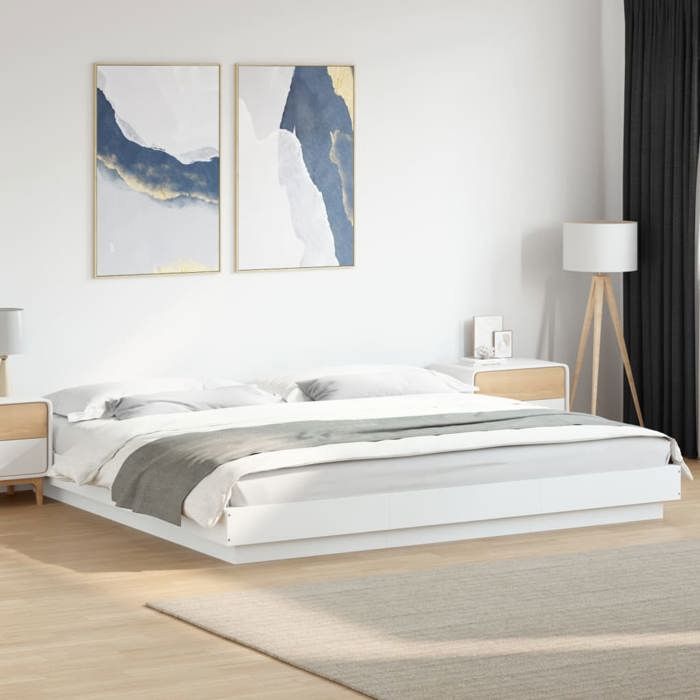 VidaXL Bed Frame with LED Lights White 200x200cm Engineered Wood, bedroom furniture, bed base, pallet bed, bed, double bed, 3281070