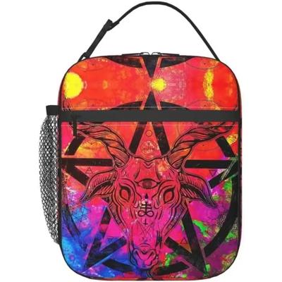 Bunter Pentagramm Dämon Baphomet Satanisch Auslaufsicher Waschbar Isoliert Anime Lunchtasche Bento Tasche Lunchbox Aufbewahrungstasche Organizer