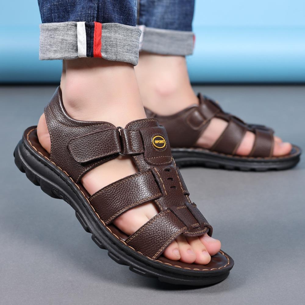 Leather Sandals for Men Summer Comfortable Slip On Anti Slip Breathable Soft Sole Casual Sandals