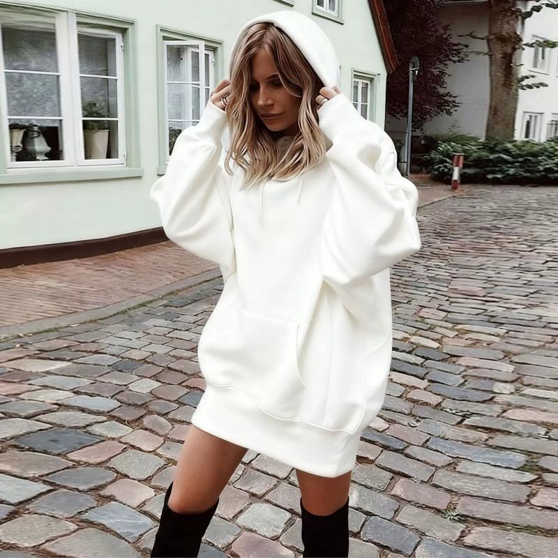 Autumn and Winter Fashion Women's Solid Color Pullover Hooded Loose Fleece Sweater