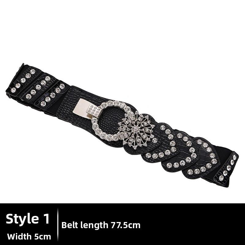 

Water Drill Trendy Ultra Wide Belt With Elastic Waistband Embellishments Crystal A