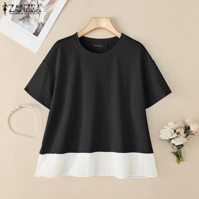 Camisetas Casuais Femininas de Manga Curta com Decote Redondo e Costura