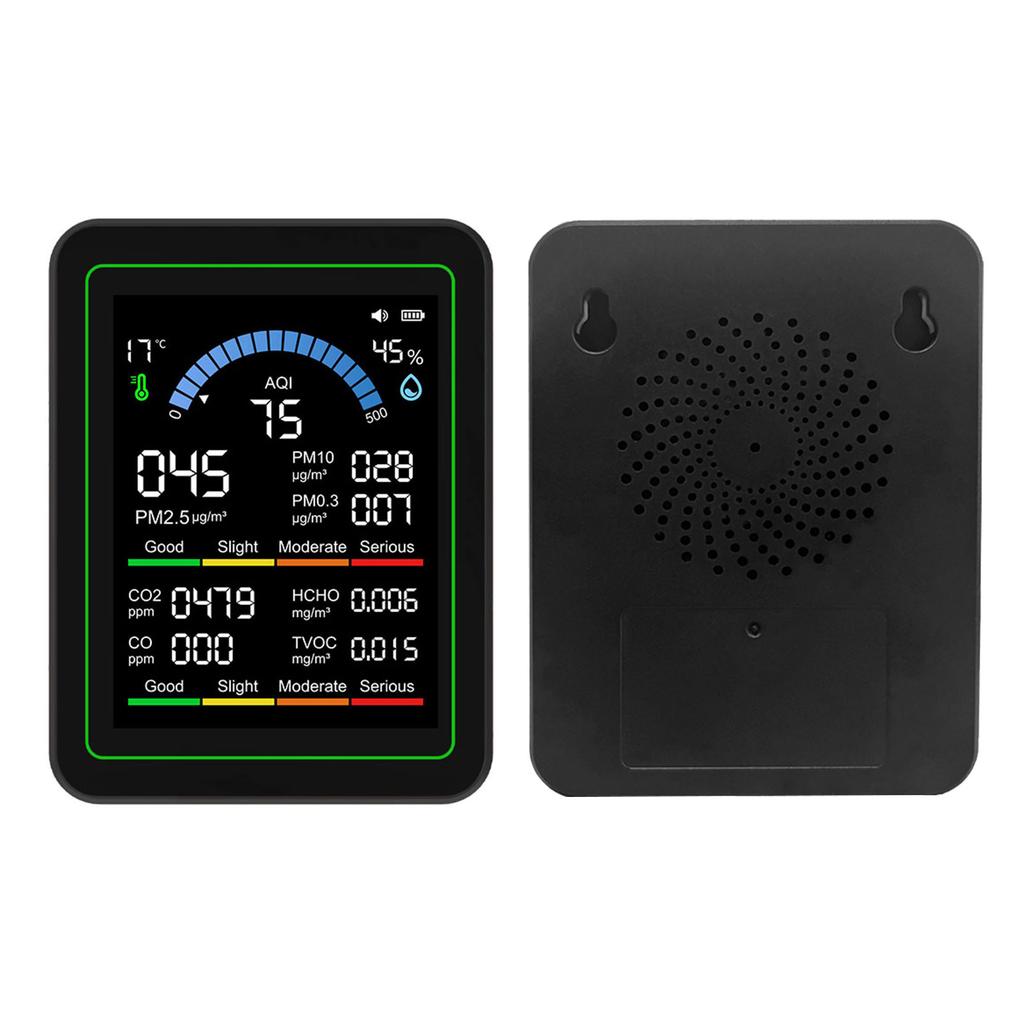 10-in-1 Luftqualitätsprüfer CO2 TVOC HCHO PM2.5 PM10 PM10 PM0.3 Tragbarer Luftdetektor Schwarz