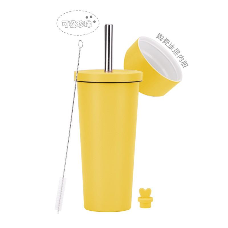 710ml Vacuum Insulated Stainless Steel Tumbler With Ceramic Coating Inner Straw Lid Hot Cold Drinks