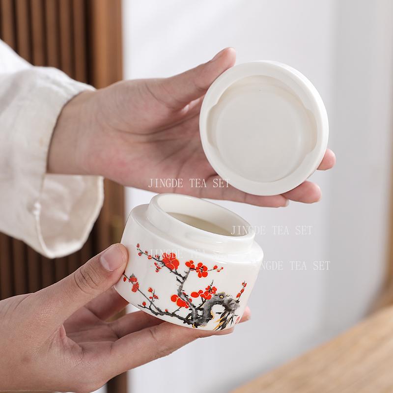 Ceramic tea sealed jar Household moisture-proof storage tank Tea set accessories Cosmetics packaging jar Mask Powder Jar