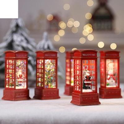 Christmas Vintage Night Lights Snowman Santa Light Up Glitter Telefonkiosk Ornament Julklappar