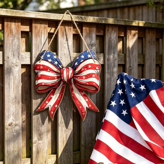 4 juli Hangend Deurbord, Patriotische Houten Onafhankelijkheidsdag Deurhanger, Rustiek Rood Blauw Wit Amerikaans Bord voor Memorial Day Voordeur Decor