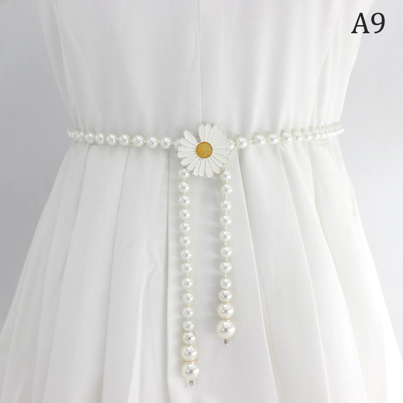 Sweet Bowknot Dress Pearl Waist Chain  Belts For Women Waist Chain