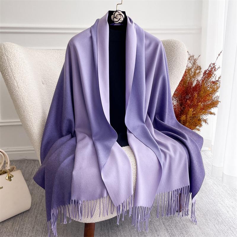 Fashion Solid Cashmere Warm Scarf for Women New Design Pashmina Winter Double Color Shawl Wraps Bufanda Tassel Blanket Poncho
