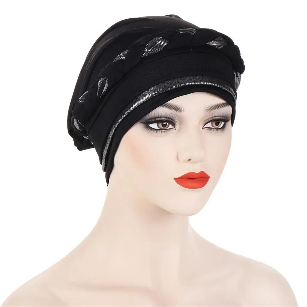 Velour Muslim Women Braid Hijab Turban Chemo Stretch Cap Hair Loss Hat Head Wrap Islamic Bonnet Headwear Beanie Cover