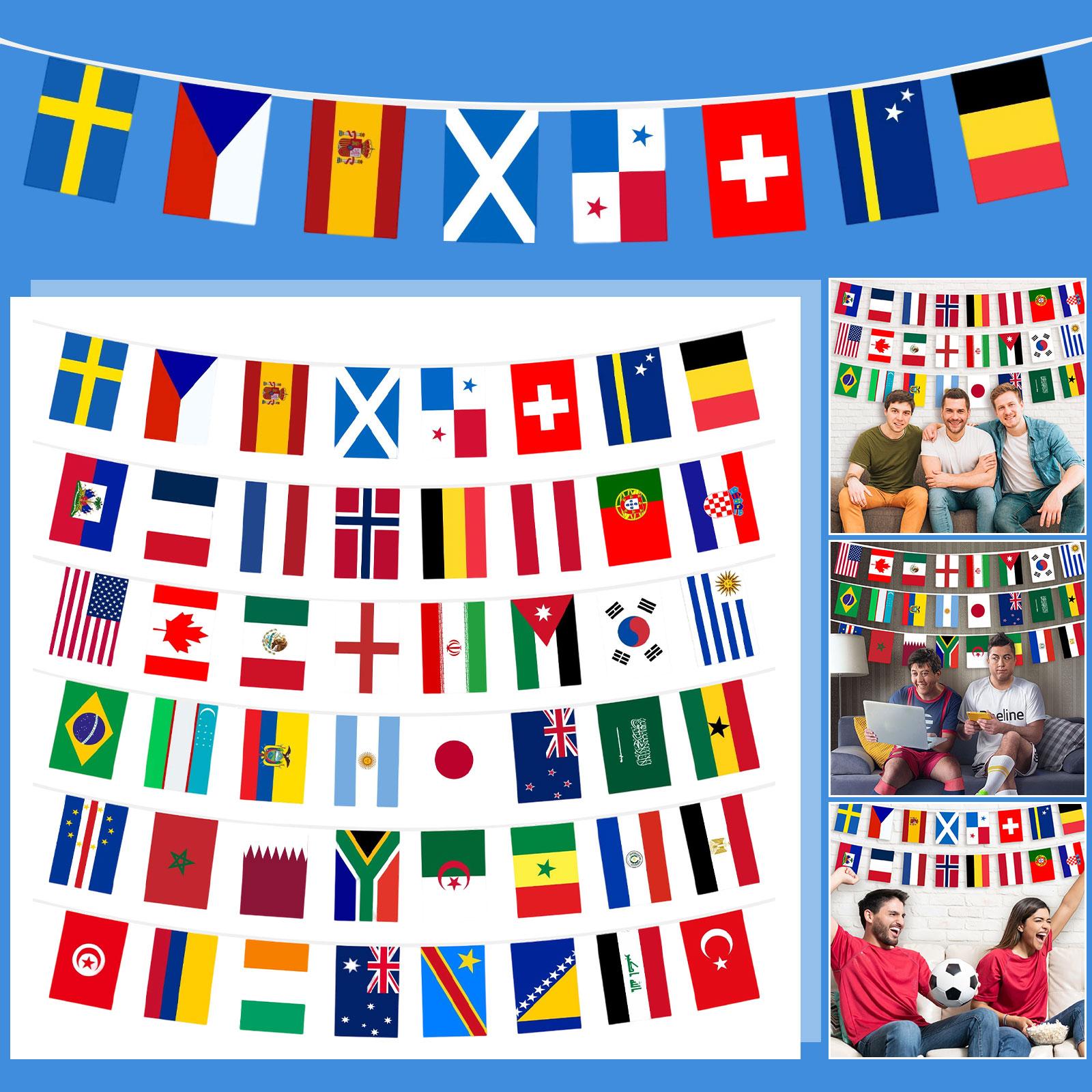 48 International Country Flags Banner String for Soccer Decoration Multinational Flag Garland for Outdoor Indoor Events Parties and Celebrations One Size