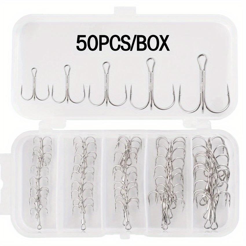 

50pcs Barbed Fishing Treble Hooks Mix 2-10# High Strength Carbon Steel Hooks for Ice Sea Carp Fishing Lure Sharp Durable Tackle 260319 белый