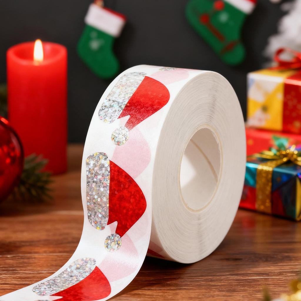 Christmas Hat Stickers 500 Pieces Adhesive Christmas Stickers Festive Decals for Holiday Home Gathering Party School Kids Adults