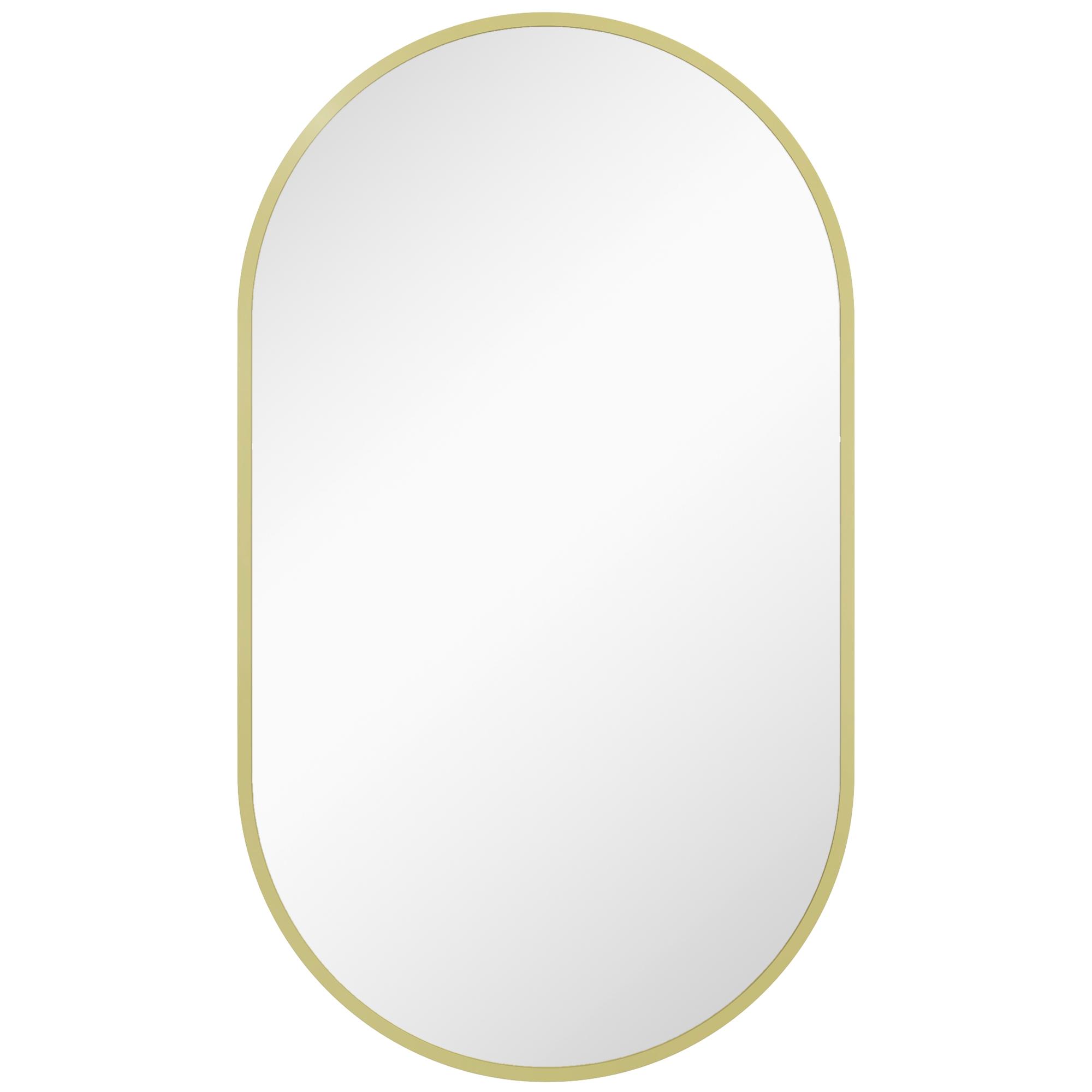 Miroir Mural Ovale Cadre en Aluminium Style Minimaliste Montage Vertical Ou Horizontal Avec 3 Crochets 40 X 70 Cm Or