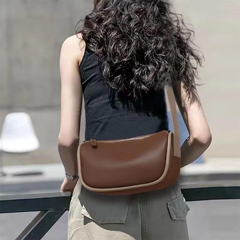 Retro Color-blocked Saddle Bag, Single Shoulder Bag, Wide Shoulder Strap Crossbody Bag, Pillow Bag Casually