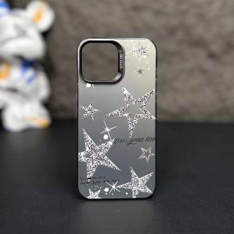 Glitter Stars Pattern Phone Case For Samsung Galaxy S25 Ultra S24Ultra S23 FE S22 S 25 A56 A55 A16 A15 A35 A36 IMD Silver Cover