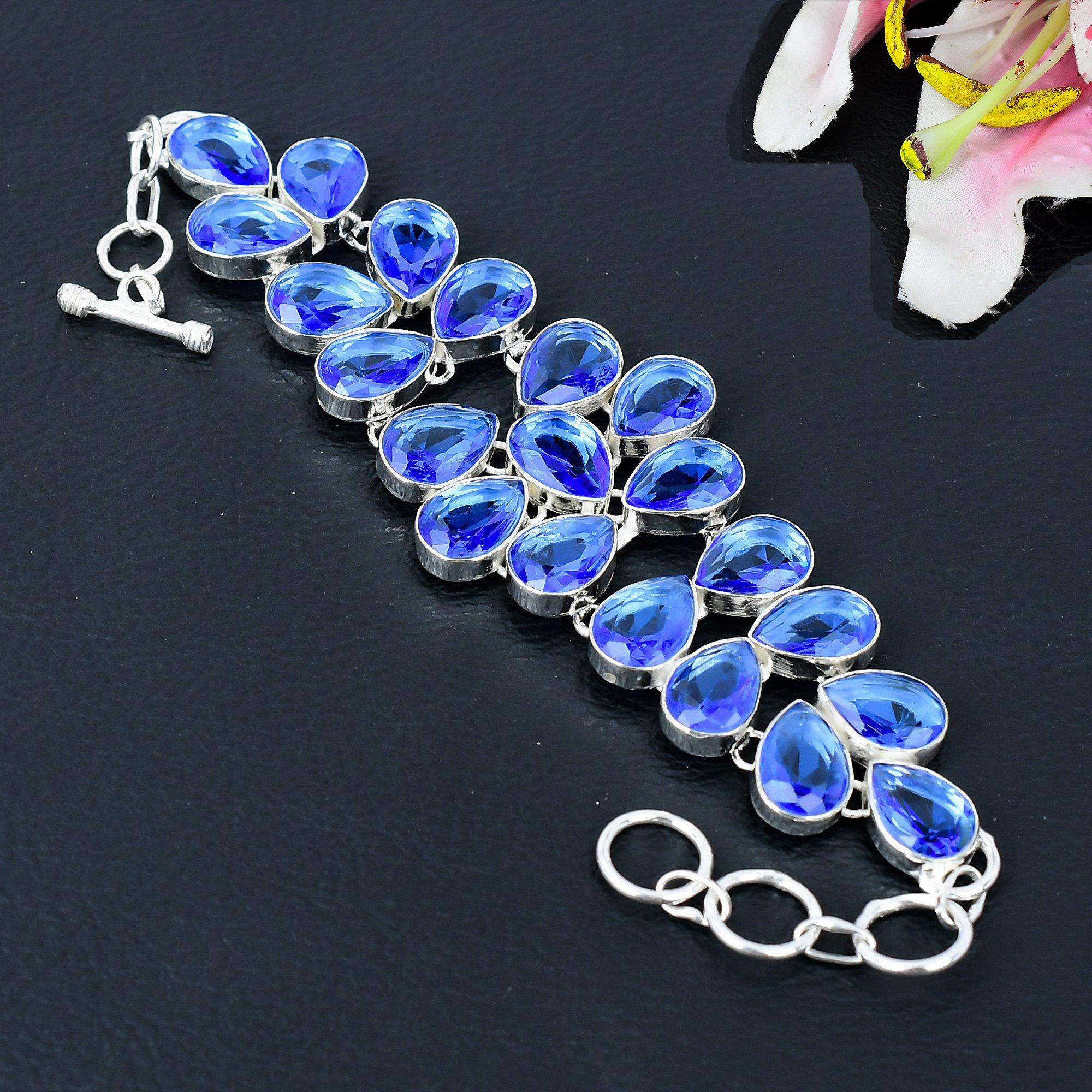 

Tanzanite Quartz Gemstone Handmade 925 Sterling Silver Bracelet 7-8 KG-383