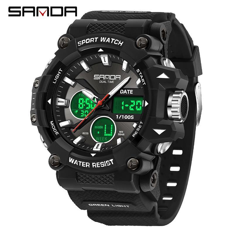 Sanda Dual Display Waterproof Sports Watch: Trendy & Unique Design