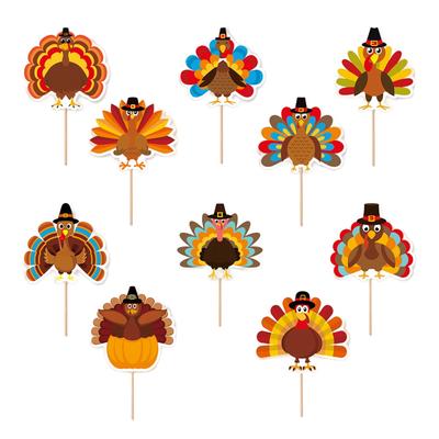 Türkei Cupcake Topper Thanksgiving Lebensmittelspieße Kuchen Dekorationen für Thanksgiving Party Kuchen Dekoration, 10 Stück