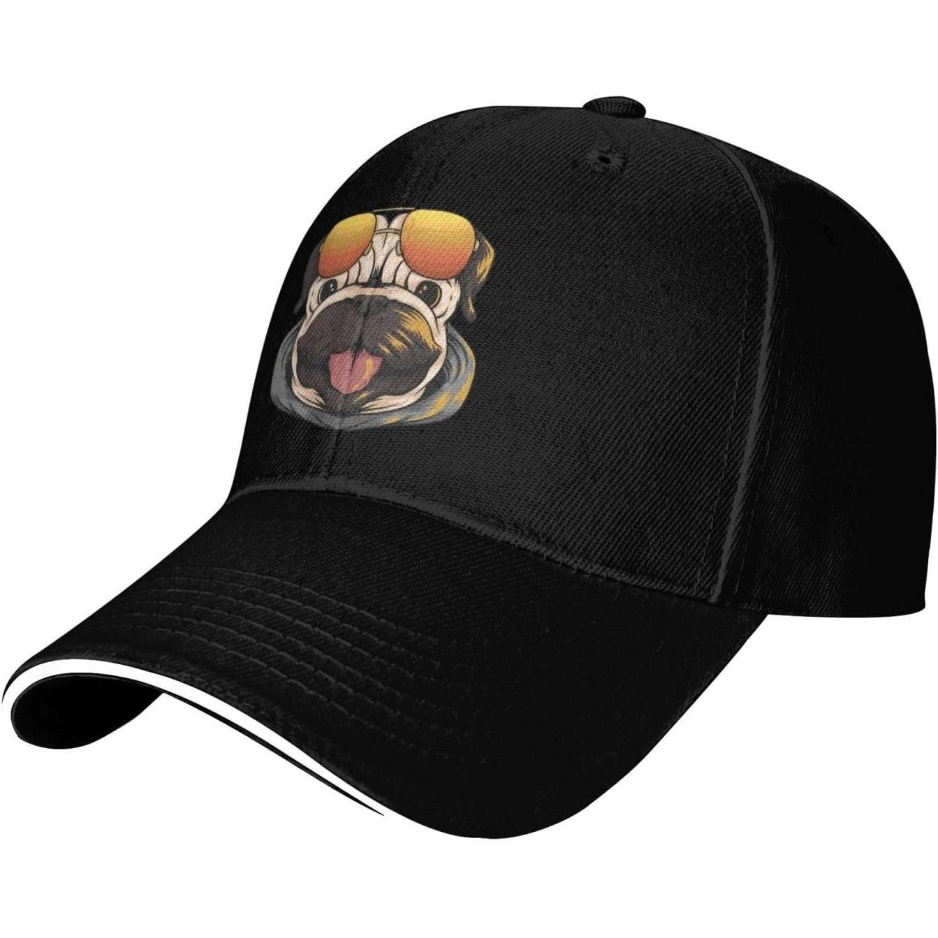 Cool Pug Dog Wearing Sunglasses Baseball Cap Adult Polyester Sun Hat Casual Adjustable Trucker Cap Adjustable
