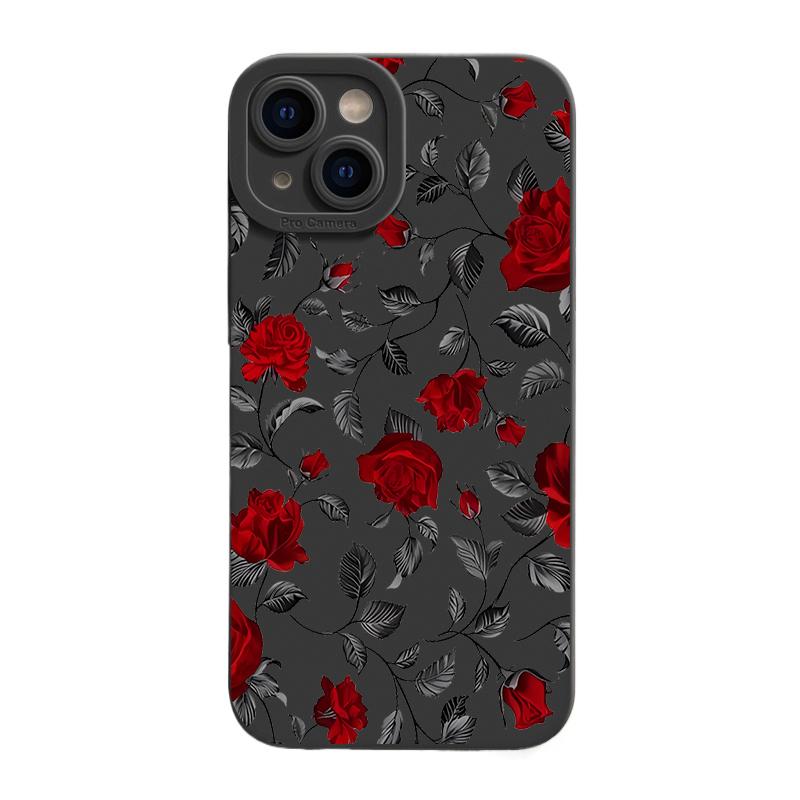 Retro Floral Rose Art Print Phone Case for iPhone 17 16 15 14 13 12 11 Series Pro Max Plus Double Layer Protection