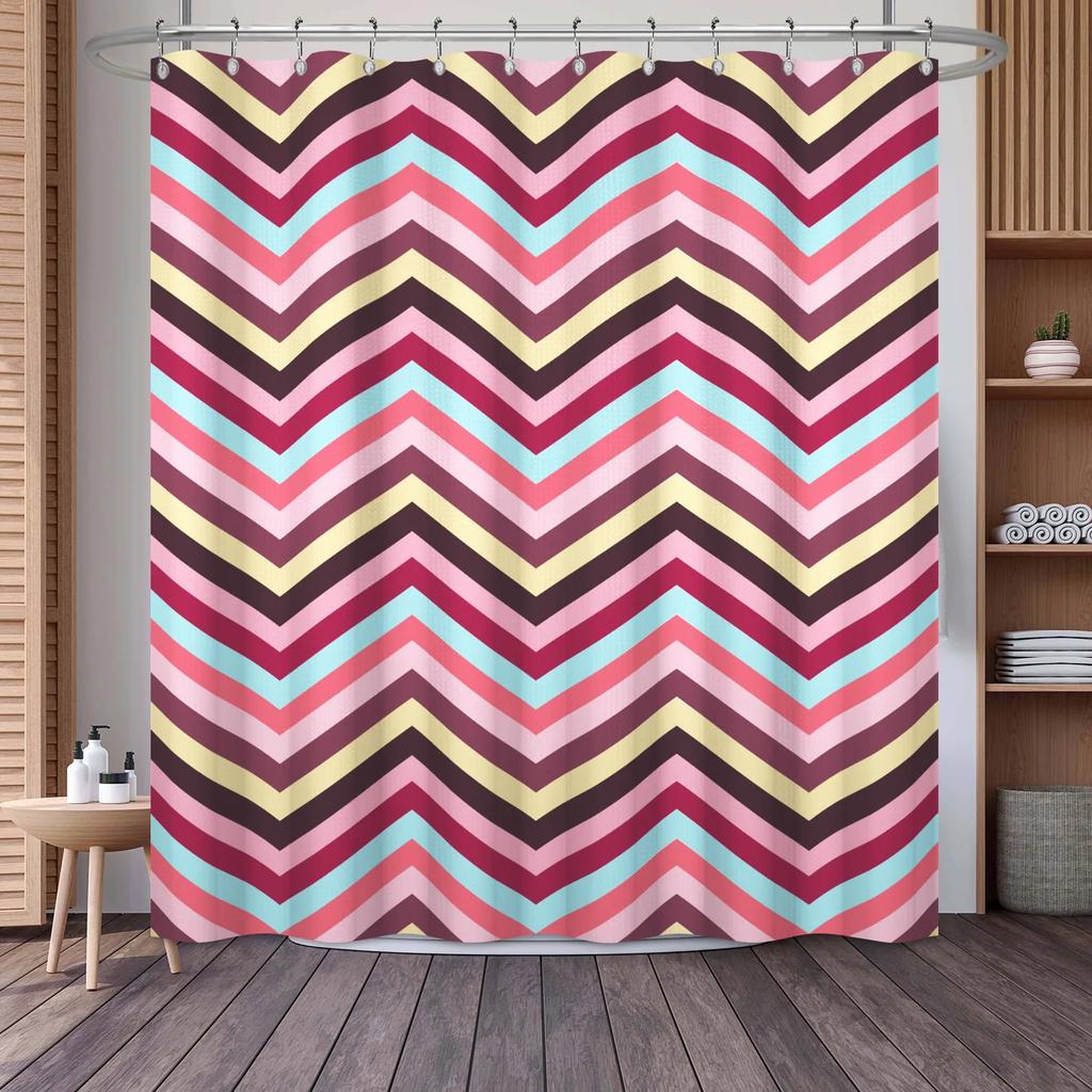 Waffle Shower Curtains Modern Hotel Style Striped Geometric Pattern Bath Decor Waterproof Polyester Bathroom Curtain with Hooks
