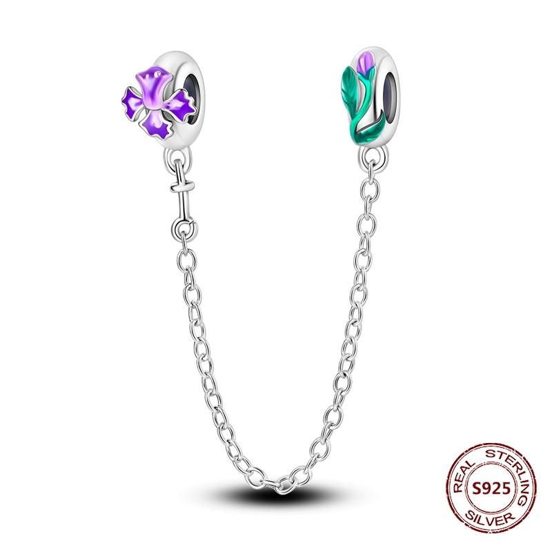 925 Silver Star Moon Bracelet Ocean Safety Chain with Colored Zircon Beads DIY Fine Jewelry for Women