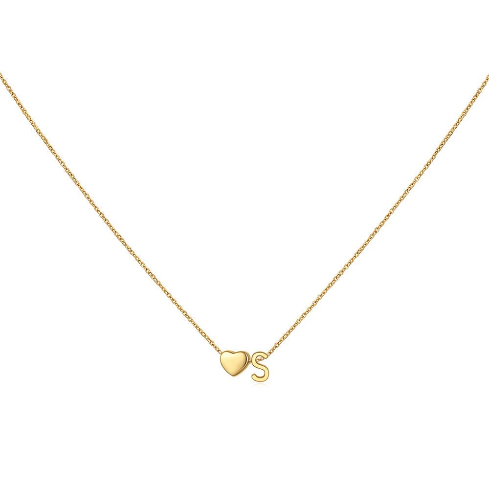 14K Gold Plated Stainless Steel A-Z Heart Initial Necklace Gold Silver Personalized Clavicle Gift for Women Unisex