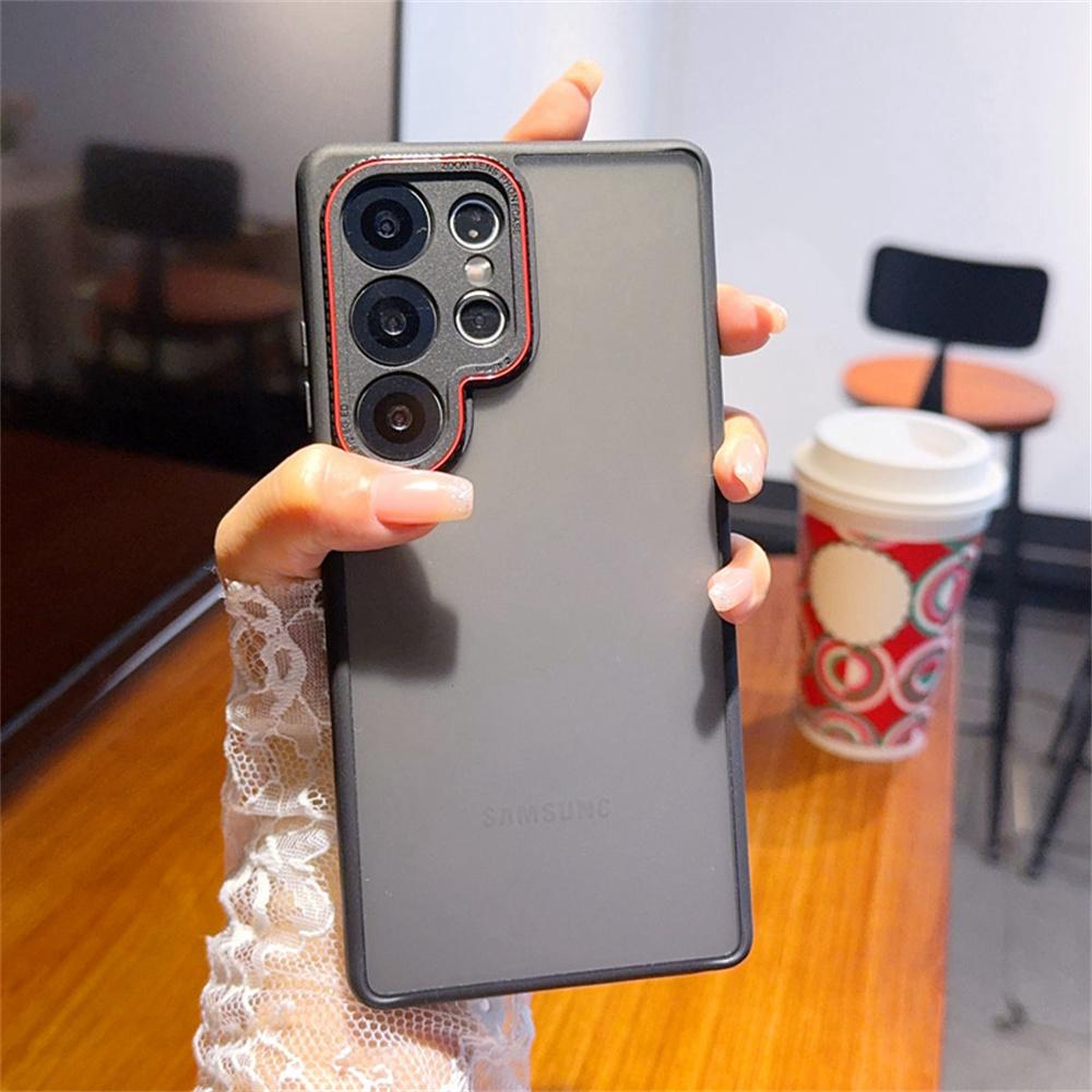 For Samsung Galaxy S25 Ultra Case Red Lens Ring Shockproof TPU+PC Translucent Phone Cover