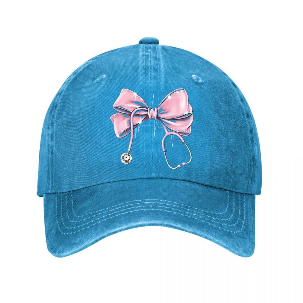 Pink Rhinestone Bow Stethoscope Nurse Medical Fashion Washed Baseball Cap Outdoor For Womens Unisex FeUnisex