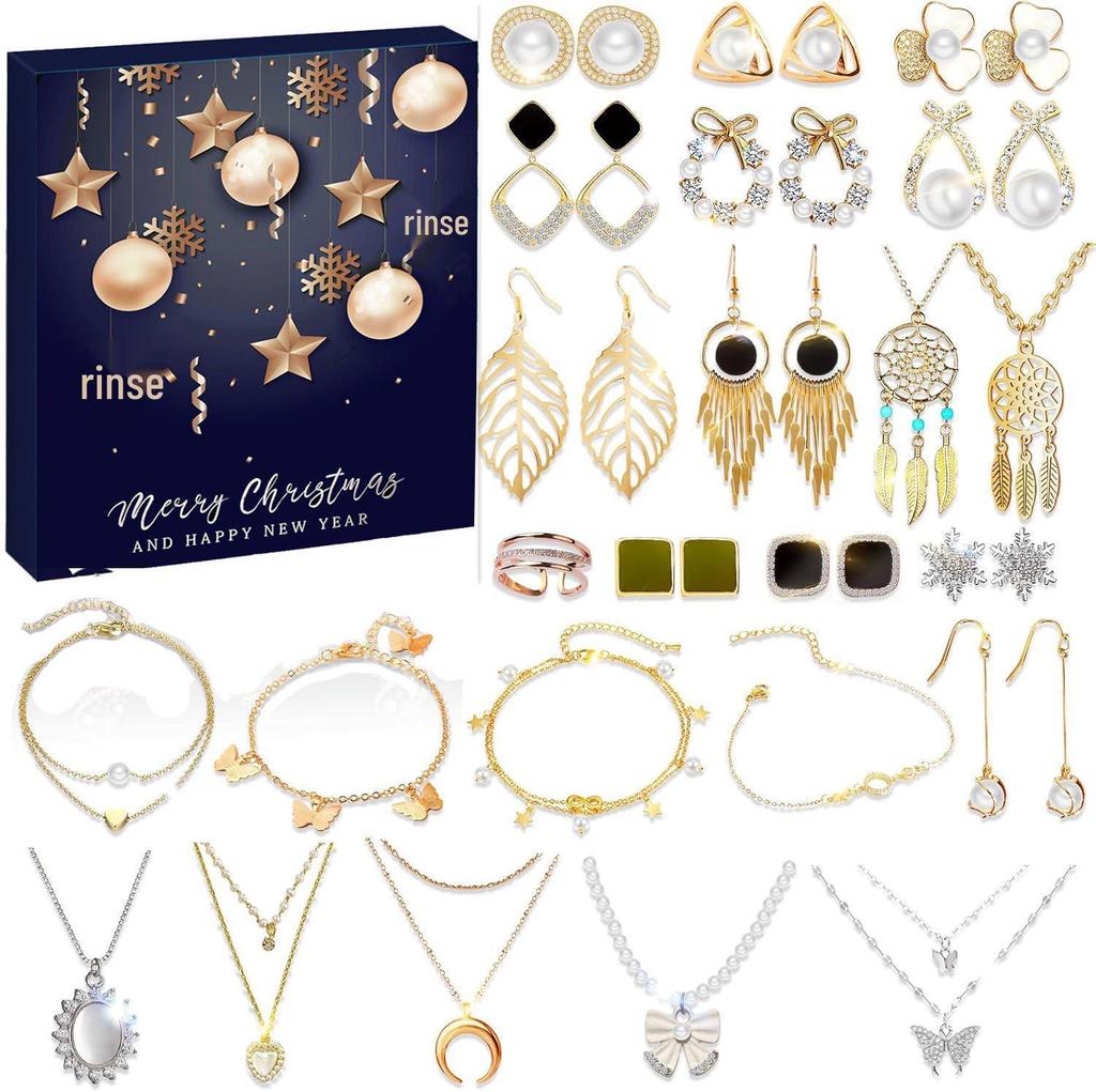 2025 Advent Jewelry Gift Box: Countdown Calendar with Earrings, Necklace, and Bracelet for Women