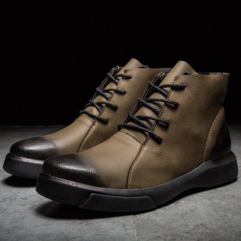 Brand New Winter Men Work Boots Fashion Lace-up Ankle Boots Designer Leather Warm Plush Men Boots Autumn Outdoor Men Shoes