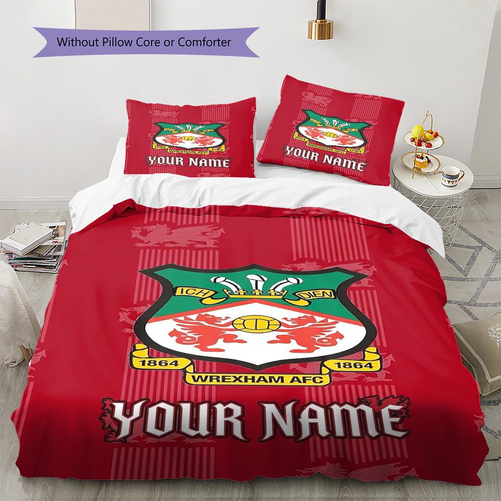 Wrexham Afc Crest Custom Name Pattern Bedding Quilt Set Quilt Cover Pillowcase Home Birthday Gift(1 * Duvet Cover + 2 * Pillowcase, Without Core)
