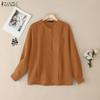 ZANZEA Women Casual Round Neck Solid Color Long Sleeve Blouse