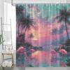 1pc Tropical Flamingo Shower Curtain - Tropical Beach Bathroom Decor with Flamingos, Palm Trees & Sunset - Extra Long 70.8x70.8
