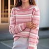 Tooxika Women's Clothing 2024 Autumn And Winter New Contrast Color Striped Pullover Sweater Top Round Neck Contrast Color Sweater For Women