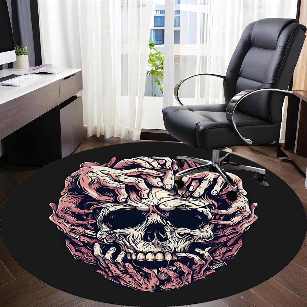 1PC Skull Hands Office Round Area Rug, Mat Suitable ForOffice, Under Office Chairs Bedroom Living Room Home Decor, Room Deco