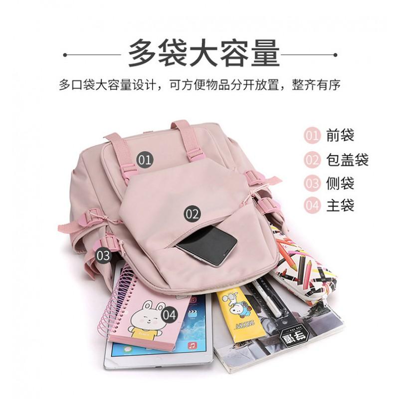 Kawaii Sanrio Cinnamoroll Backpack Girls Japanese Style School Bag With Grid Lightweight Nylon Daypack Students
