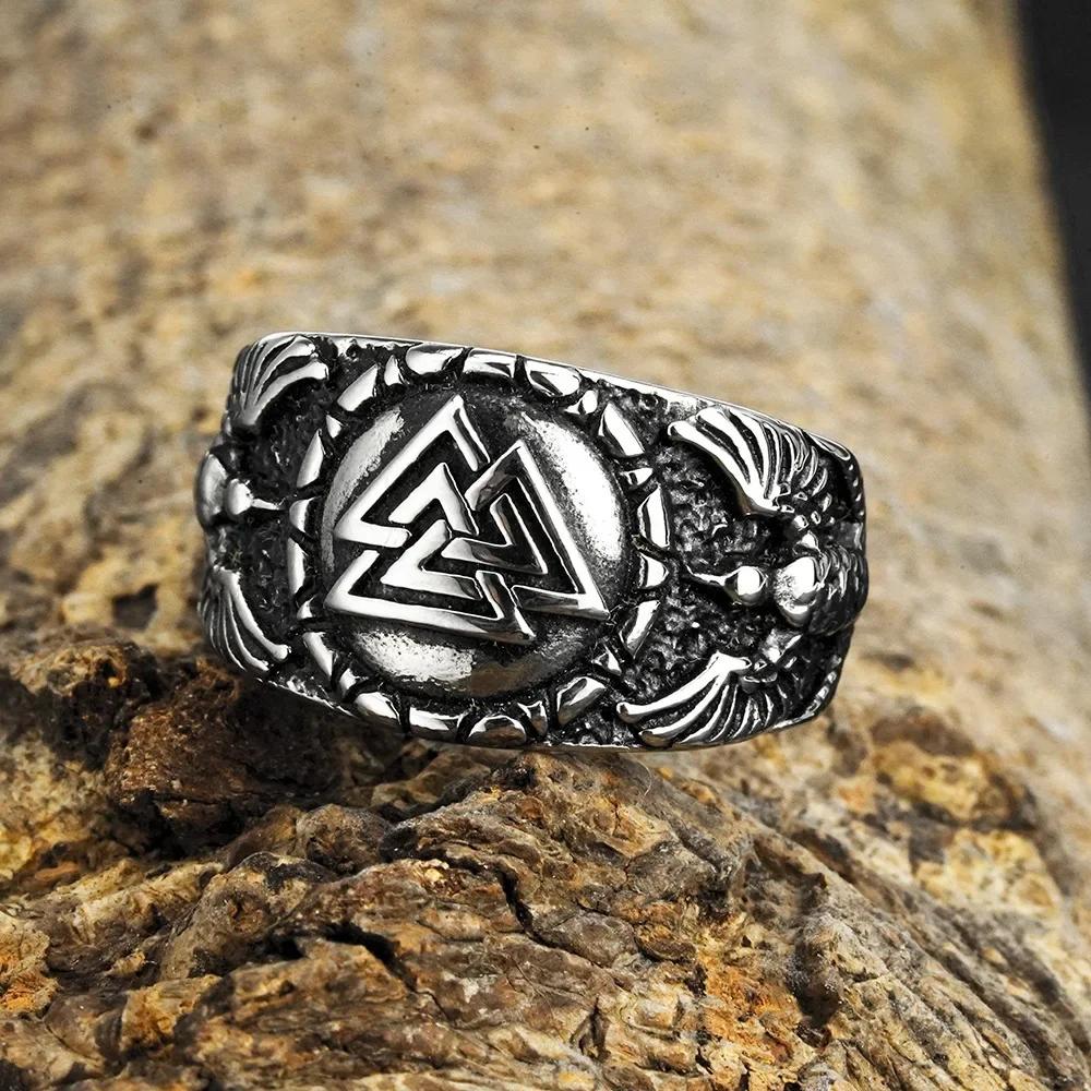 Vintage Viking Men Rings Stainless Steel Ethnic Belief Nordic Odin Compass Tree of Life Valknut Ring Amulet Jewelry