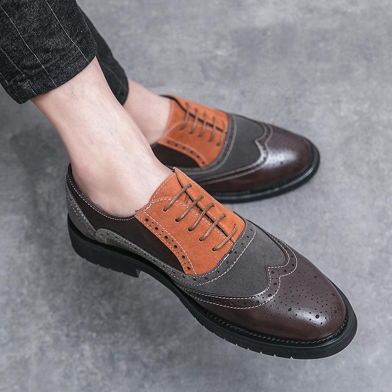 46 large size men's shoes Brock engraved splicing business dress pointed leather shoes business casual leather shoes
