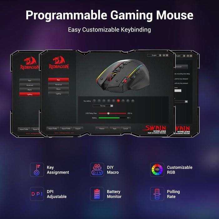 Redragon M915WL Wireless Gaming Mouse, 16000 DPI, Black