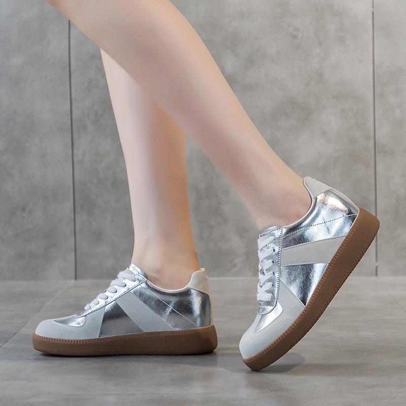 All-cowhide German Training Shoes Women's Little White Shoes Women's Shoes 2025 New Spring and Autumn Flat Bottom Versatile Casual Inner Height Incre