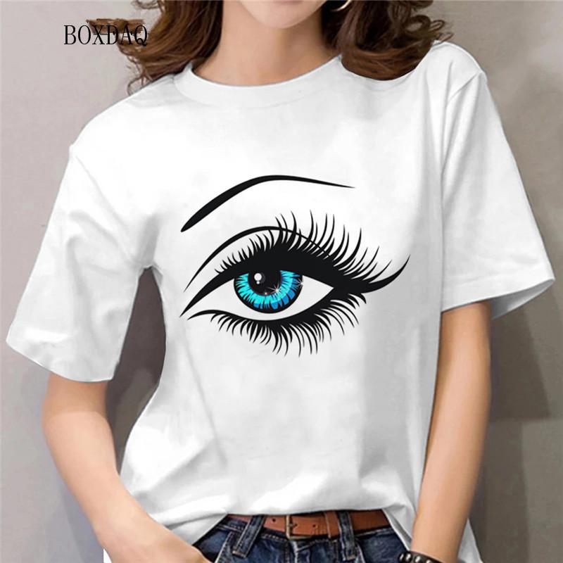 Mode Damen Shirts Abstraktes Augenmuster 3D-Druck Streetwear Damen Blusen Kurzarm O-Ausschnitt Weibliche Lässige Übergroße Oberteile