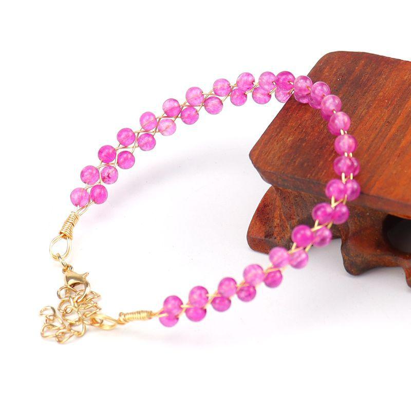 Hand-Woven Crystal Agate Bead Green Dongling Amethyst Gold Bracelet Bracelet Adjustable B36 pure natural