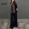 Ținută de Birou 2 Bucăți/Set Set Formal Doamnă Sacou Pantaloni Mânecă Lungă Bloc de Culoare Dungat Guler Revers Cardigan Jachetă Pantaloni Lungime Medie Crăpătură Pantalon Evazat